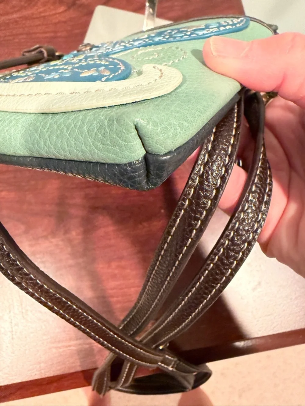 Chala Green Crossbody Bag with Blue Whale Tail Accent - Picture 7 of 7